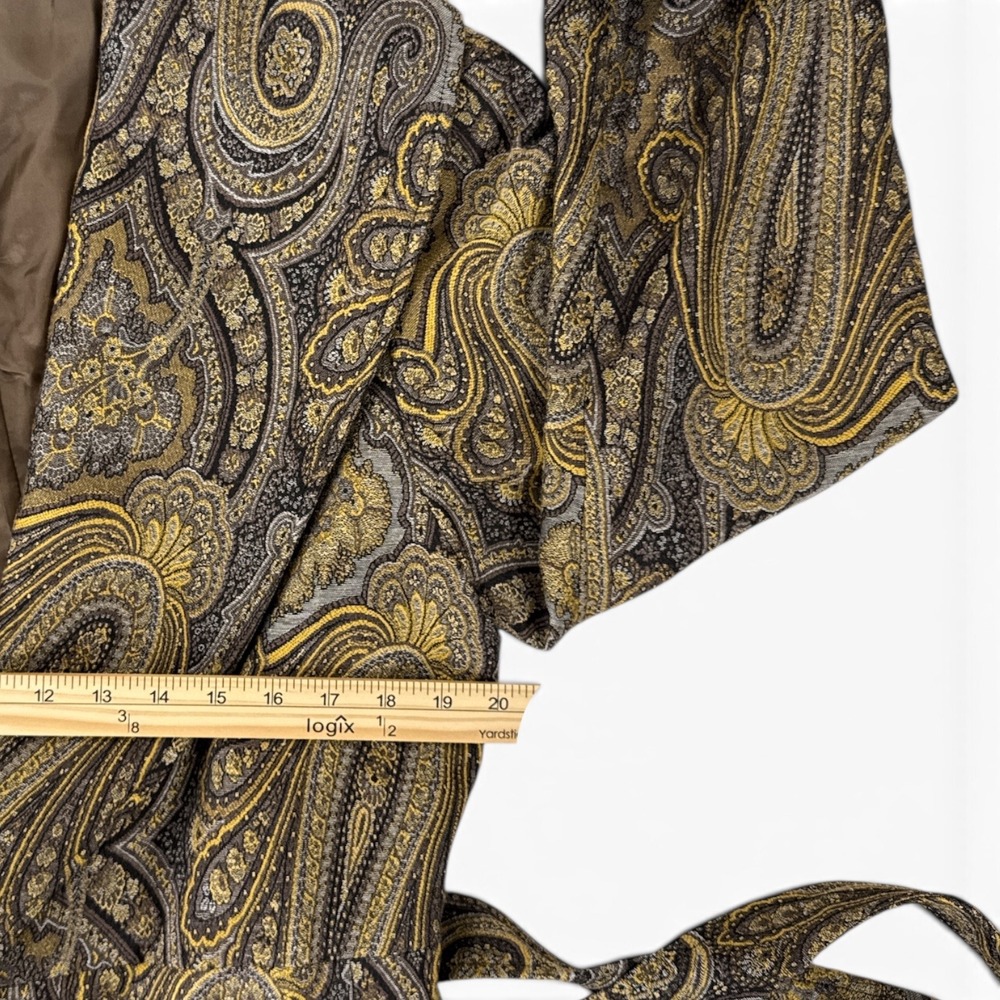 Lafayette 148 New York Paisley Tapestry Wrap Jacket Brown Gold Cashmere Wool 14 - Picture 5 of 11